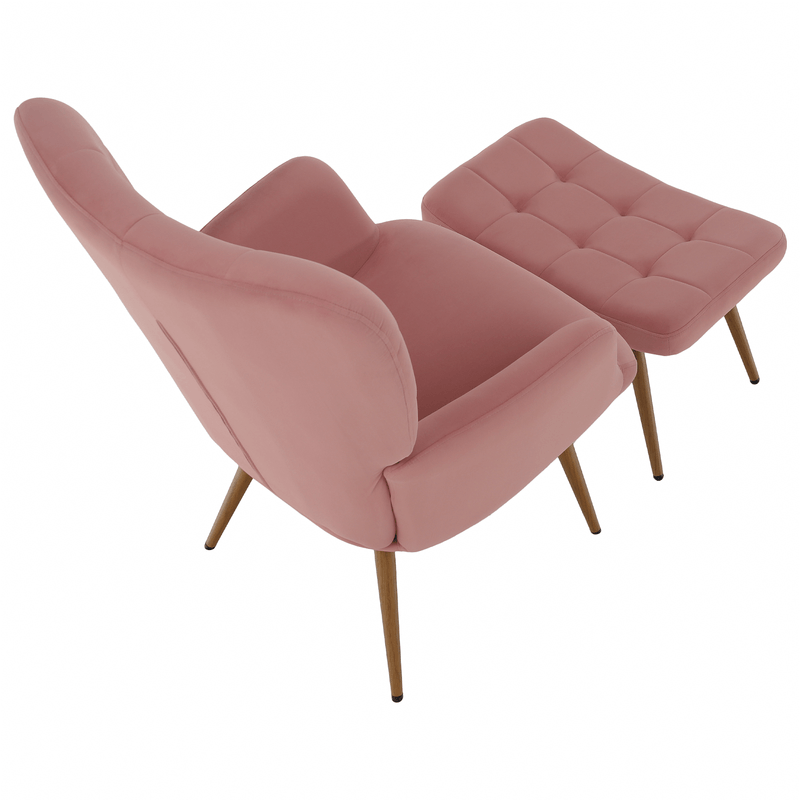Casa si Gradina - Mobilier - Scaune si fotolii - Fotolii - Fotoliu cu suport pentru picioare, tesatura Velvet roz/stejar, HABEN - Infinity.ro