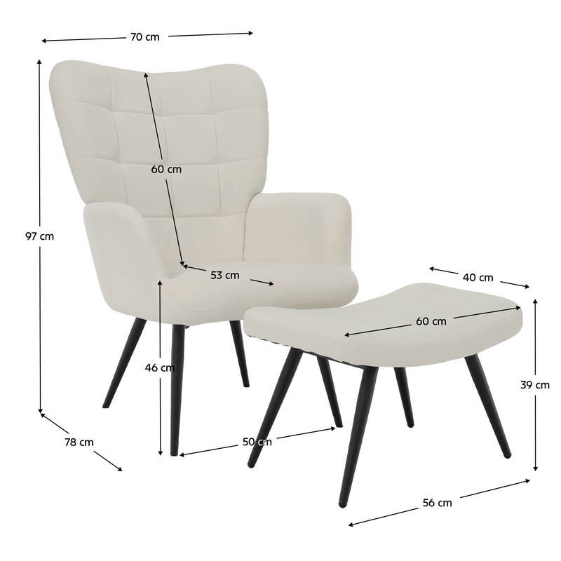 Casa si Gradina - Mobilier - Scaune si fotolii - Fotolii - Fotoliu cu suport pentru picioare, alb Velvet tesatura/negru, HABEN - Infinity.ro