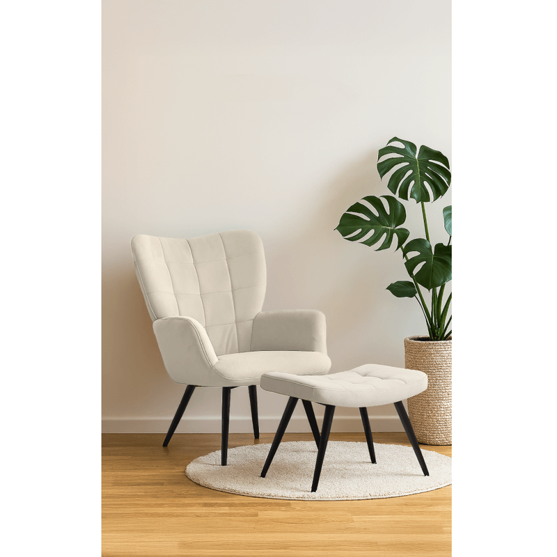 Casa si Gradina - Mobilier - Scaune si fotolii - Fotolii - Fotoliu cu suport pentru picioare, alb Velvet tesatura/negru, HABEN - Infinity.ro