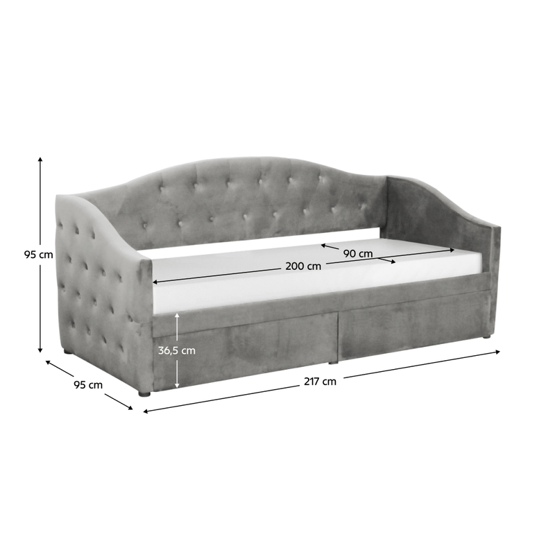 Casa si Gradina - Mobilier - Paturi si accesorii - Paturi - Pat cu spatiu de depozitare, 90x200, tesatura Velvet gri, ZASKA - Infinity.ro