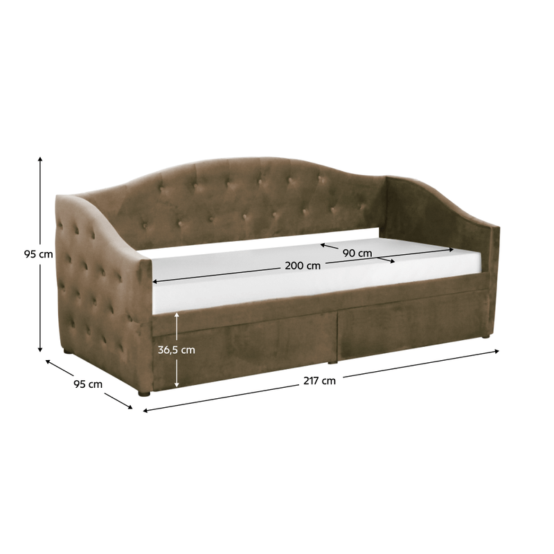 Casa si Gradina - Mobilier - Paturi si accesorii - Paturi - Pat cu spatiu de depozitare, 90x200, tesatura Velvet maro, ZASKA - Infinity.ro