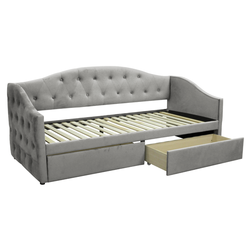 Casa si Gradina - Mobilier - Paturi si accesorii - Paturi - Pat cu spatiu de depozitare, 90x200, tesatura Velvet gri, ZASKA - Infinity.ro