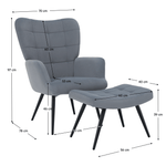 Casa si Gradina - Mobilier - Scaune si fotolii - Fotolii - Fotoliu cu suport pentru picioare, tesatura Velvet gri/negru, HABEN - Infinity.ro