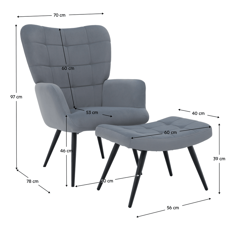 Casa si Gradina - Mobilier - Scaune si fotolii - Fotolii - Fotoliu cu suport pentru picioare, tesatura Velvet gri/negru, HABEN - Infinity.ro