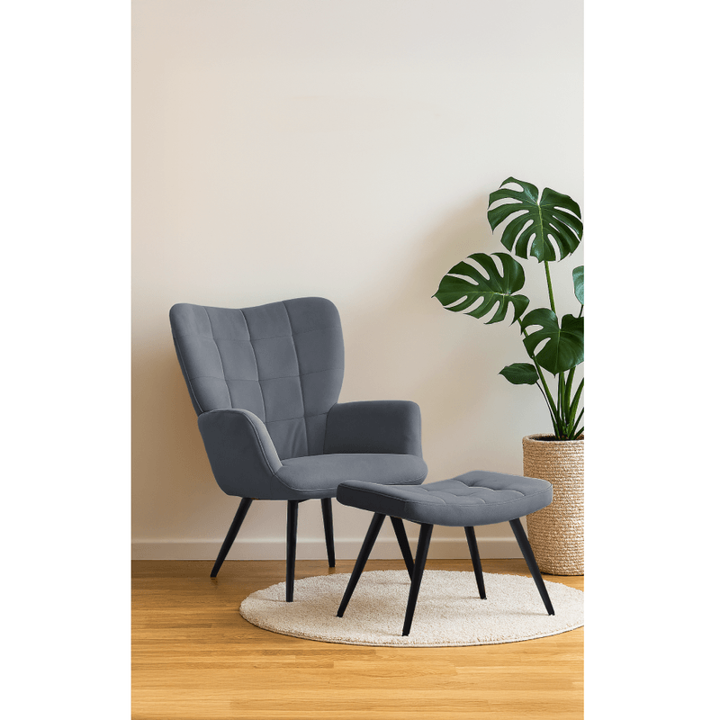 Casa si Gradina - Mobilier - Scaune si fotolii - Fotolii - Fotoliu cu suport pentru picioare, tesatura Velvet gri/negru, HABEN - Infinity.ro