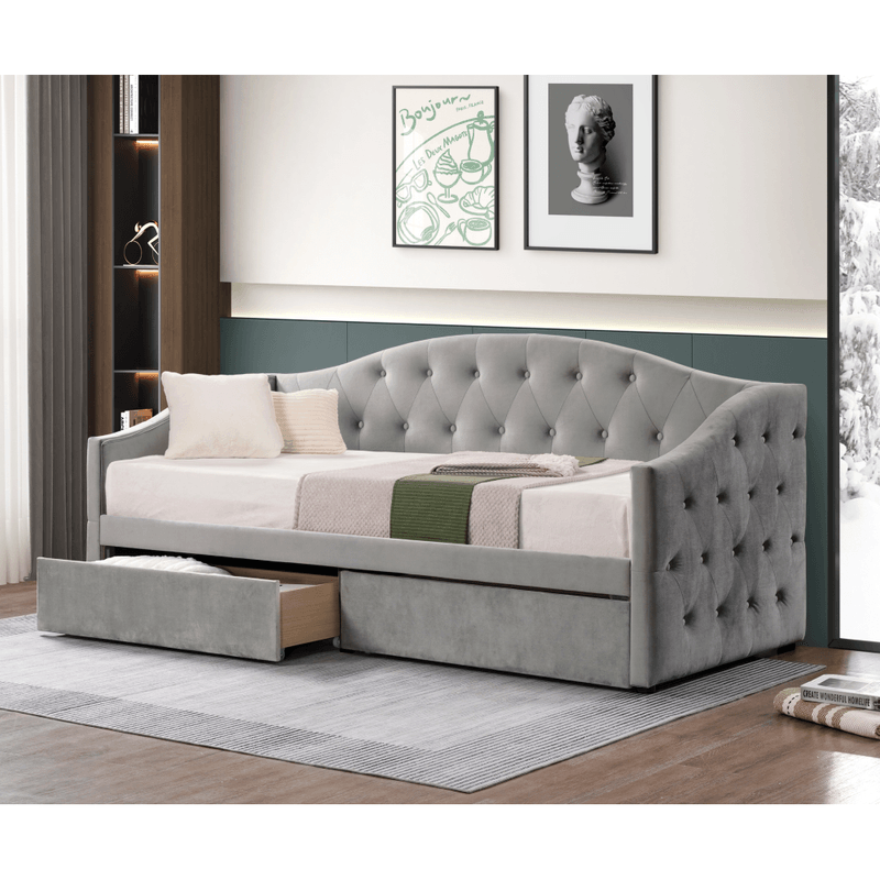 Casa si Gradina - Mobilier - Paturi si accesorii - Paturi - Pat cu spatiu de depozitare, 90x200, tesatura Velvet gri, ZASKA - Infinity.ro