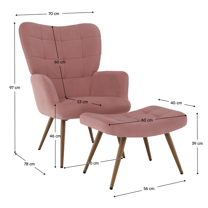 Casa si Gradina - Mobilier - Scaune si fotolii - Fotolii - Fotoliu cu suport pentru picioare, tesatura Velvet roz/stejar, HABEN - Infinity.ro