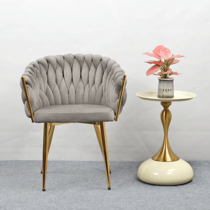 Casa si Gradina - Mobilier - Scaune si fotolii - Scaune - Fotoliu pentru sufragerie, tesatura gri-maro Taupe Velvet/aur crom auriu, DEILA - Infinity.ro