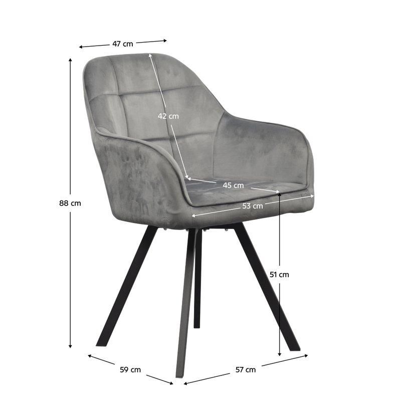 Casa si Gradina - Mobilier - Scaune si fotolii - Scaune - Fotoliu pentru sufragerie pivotant, tesatura Velvet gri inchis, SAMANTA - Infinity.ro