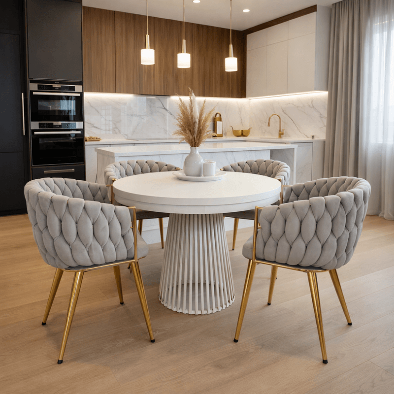 Casa si Gradina - Mobilier - Scaune si fotolii - Scaune - Fotoliu pentru sufragerie, tesatura gri-maro Taupe Velvet/aur crom auriu, DEILA - Infinity.ro