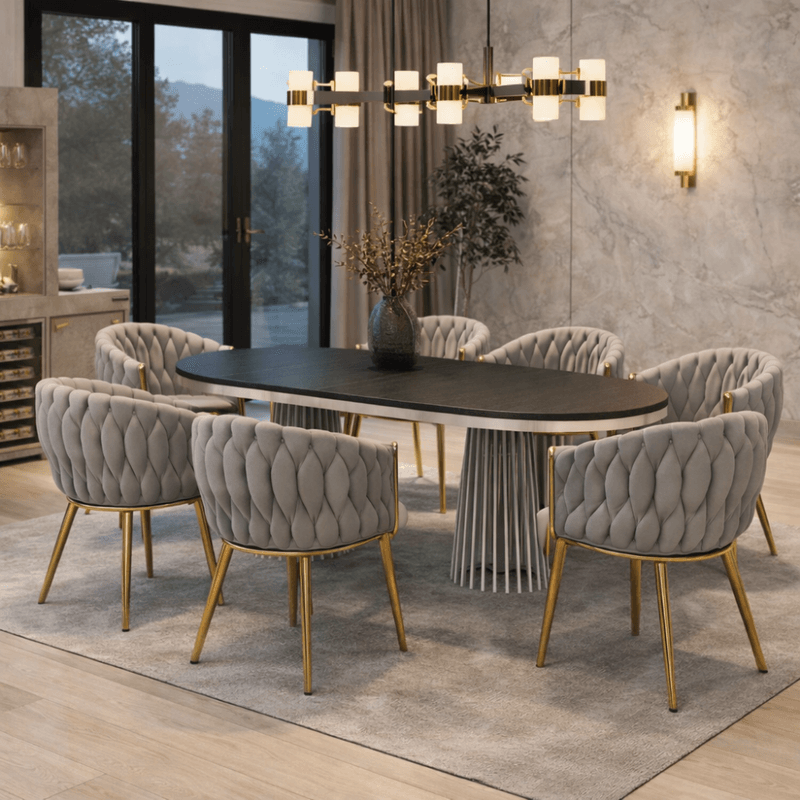 Casa si Gradina - Mobilier - Scaune si fotolii - Scaune - Fotoliu pentru sufragerie, tesatura gri-maro Taupe Velvet/aur crom auriu, DEILA - Infinity.ro