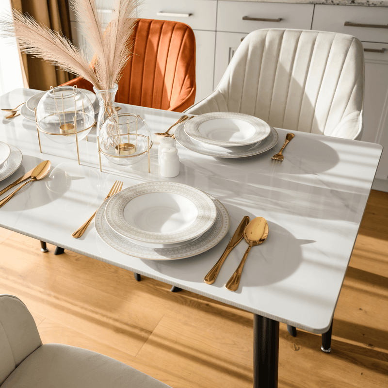 Casa si Gradina - Mobilier - Mese si birouri - Mese bucatarie si dining - Masa de sufragerie, marmura alba/neagra, 121x71 cm, FLORENC TIP 1 - Infinity.ro