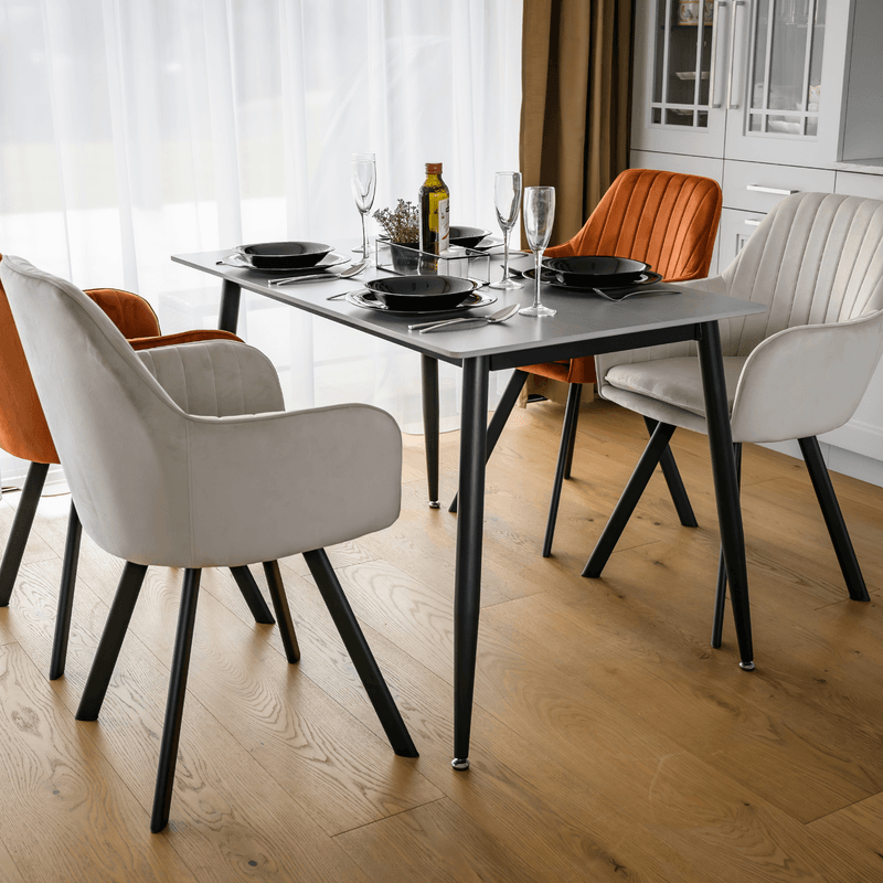 Casa si Gradina - Mobilier - Mese si birouri - Mese bucatarie si dining - Masa de sufragerie, gri marmura/neagra, 121x71 cm, FLORENC TIP 1 - Infinity.ro