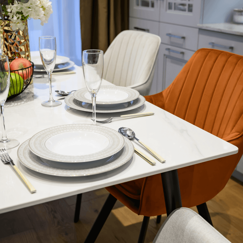 Casa si Gradina - Mobilier - Mese si birouri - Mese bucatarie si dining - Masa de sufragerie, marmura alba/neagra, 160x80 cm, FLORENC TIP 2 - Infinity.ro