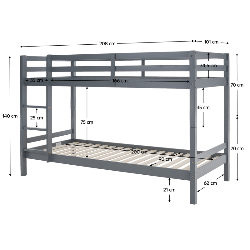 Casa si Gradina - Mobilier - Mobilier copii - Patuturi copii - Pat supraetajat, 90x200, lemn masiv, gri, INEZA - Infinity.ro
