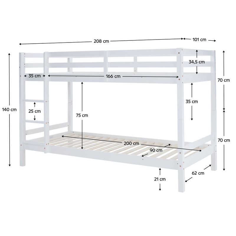 Casa si Gradina - Mobilier - Mobilier copii - Patuturi copii - Pat supraetajat, 90x200, lemn masiv, alb, INEZA - Infinity.ro