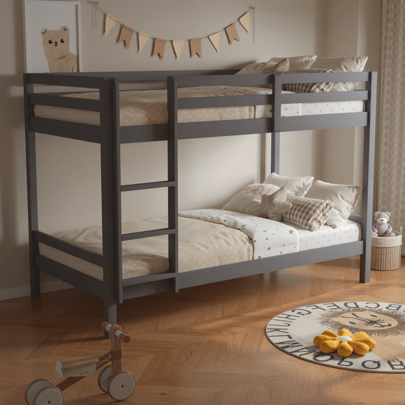 Casa si Gradina - Mobilier - Mobilier copii - Patuturi copii - Pat supraetajat, 90x200, lemn masiv, gri, INEZA - Infinity.ro