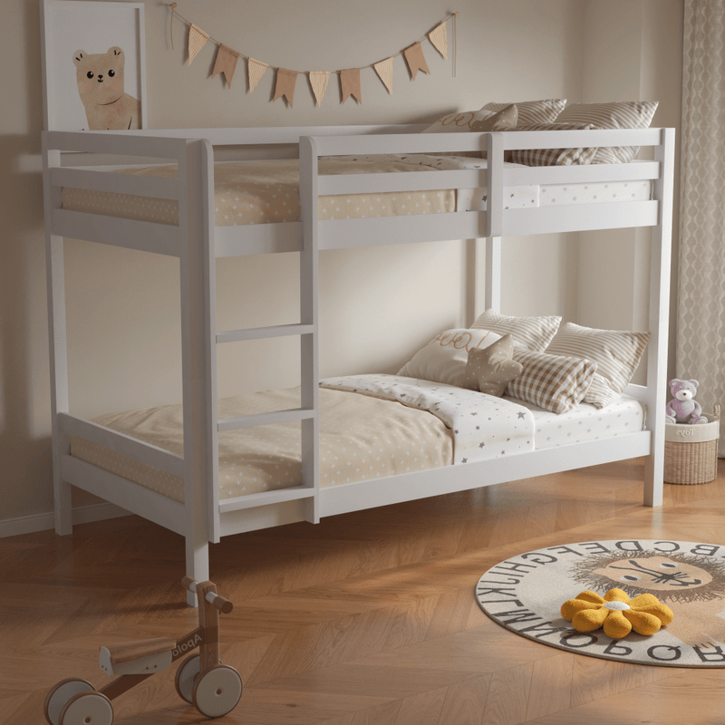 Casa si Gradina - Mobilier - Mobilier copii - Patuturi copii - Pat supraetajat, 90x200, lemn masiv, alb, INEZA - Infinity.ro