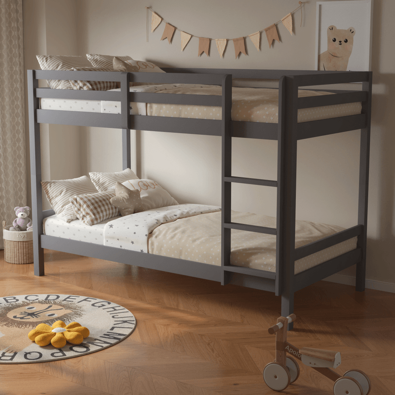 Casa si Gradina - Mobilier - Mobilier copii - Patuturi copii - Pat supraetajat, 90x200, lemn masiv, gri, INEZA - Infinity.ro
