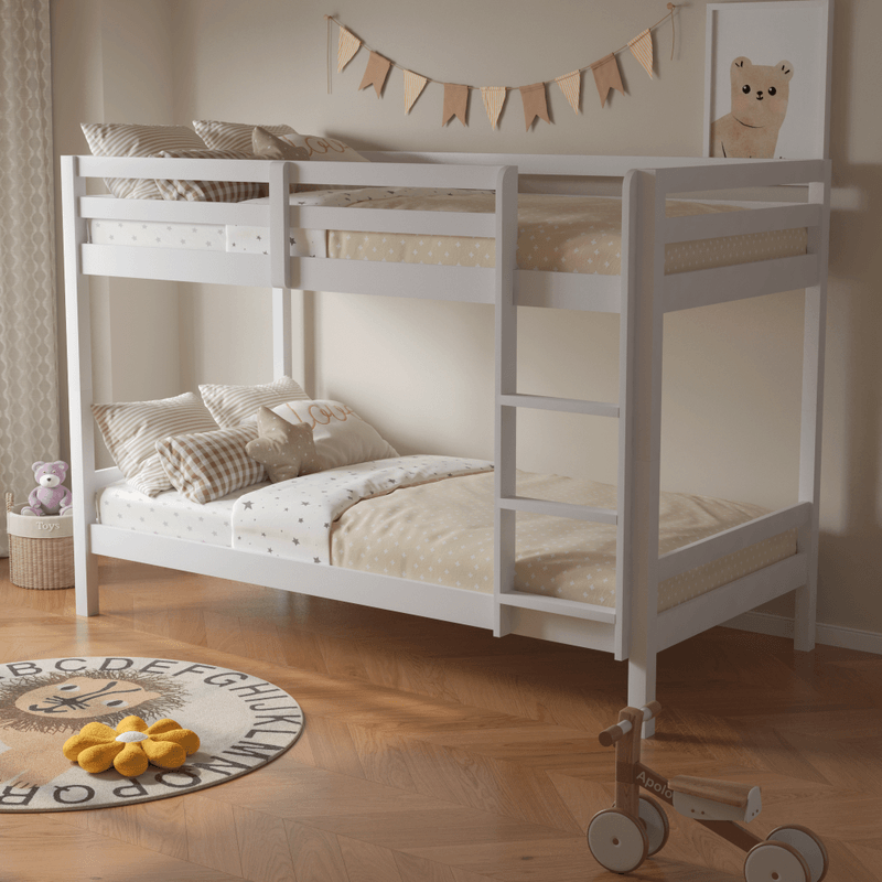 Casa si Gradina - Mobilier - Mobilier copii - Patuturi copii - Pat supraetajat, 90x200, lemn masiv, alb, INEZA - Infinity.ro