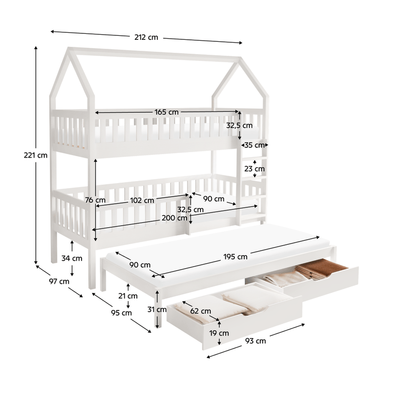 Casa si Gradina - Mobilier - Mobilier copii - Patuturi copii - Pat supraetajat Montessori cu pat suplimentar, alb, VENITA TYP 1 - Infinity.ro