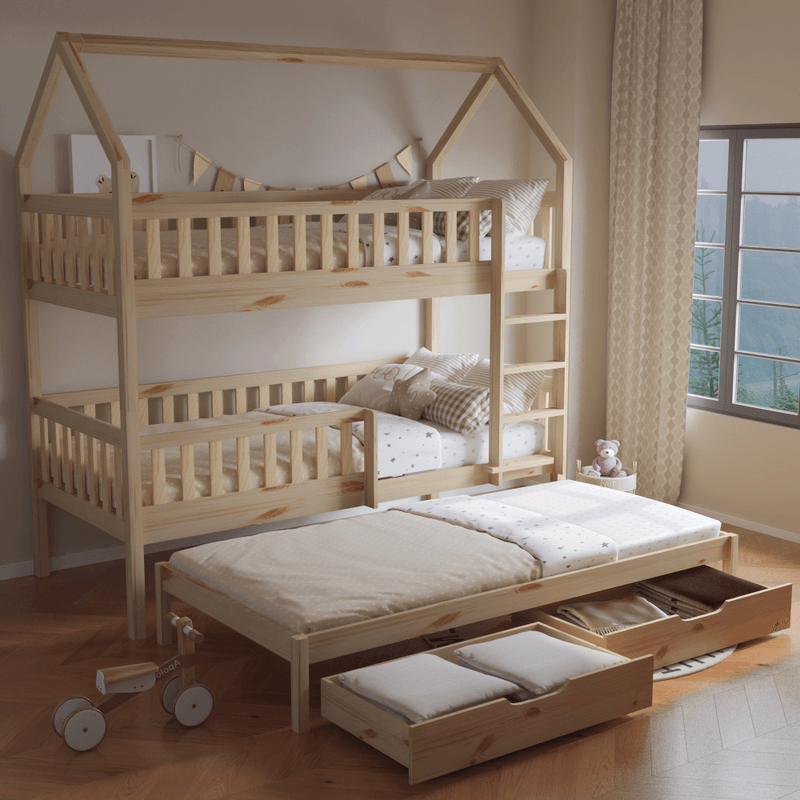 Casa si Gradina - Mobilier - Mobilier copii - Patuturi copii - Pat supraetajat Montessori cu pat suplimentar, natural, VENITA TYP 1 - Infinity.ro