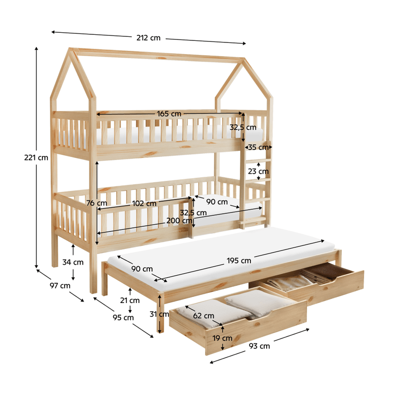 Casa si Gradina - Mobilier - Mobilier copii - Patuturi copii - Pat supraetajat Montessori cu pat suplimentar, natural, VENITA TYP 1 - Infinity.ro