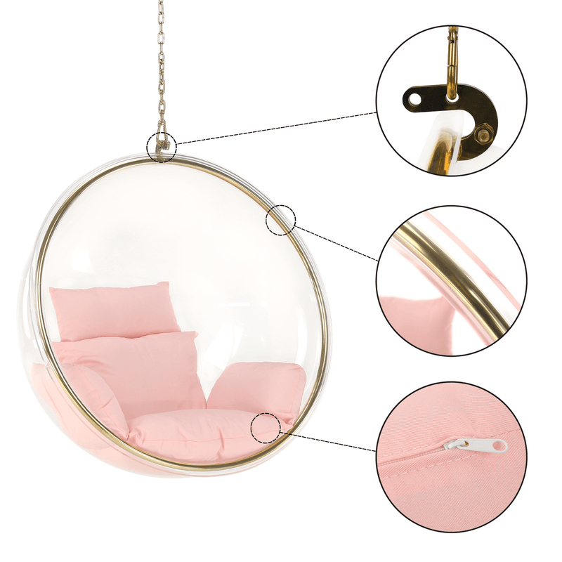 Casa si Gradina - Gradina si terasa - Balansoare si hamace - Balansoare - Scaun suspendat, transparent/ auriu/ roz, BUBBLE NEW TIP 1 - Infinity.ro