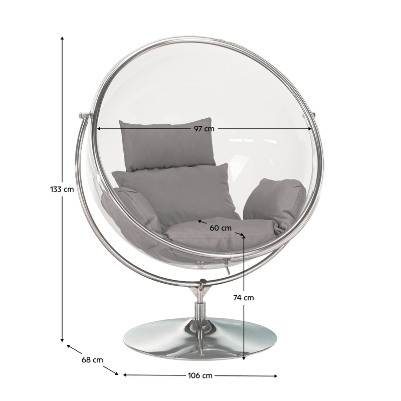 Casa si Gradina - Gradina si terasa - Balansoare si hamace - Balansoare - Scaun suspendat cu suport, transparent/ argintiu/ gri, BUBBLE NEW TIP 2 - Infinity.ro