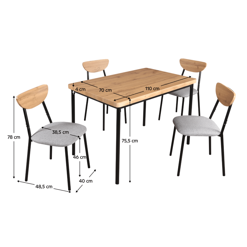 Casa si Gradina - Mobilier - Seturi de mobilier - Seturi mese si scaune - Set de sufragerie 1+4, stejar deschis/gri/negru, MADIO - Infinity.ro