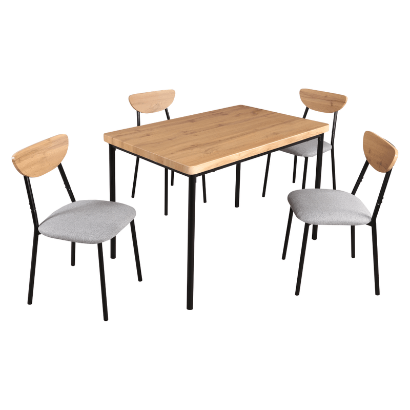 Casa si Gradina - Mobilier - Seturi de mobilier - Seturi mese si scaune - Set de sufragerie 1+4, stejar deschis/gri/negru, MADIO - Infinity.ro
