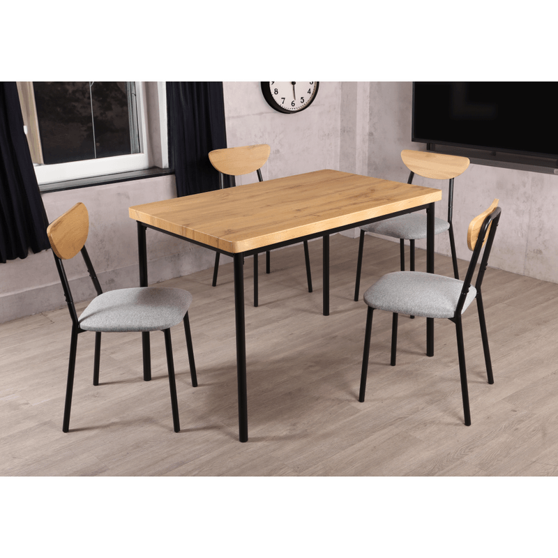 Casa si Gradina - Mobilier - Seturi de mobilier - Seturi mese si scaune - Set de sufragerie 1+4, stejar deschis/gri/negru, MADIO - Infinity.ro