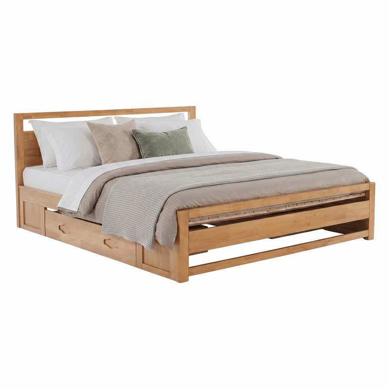 Casa si Gradina - Mobilier - Paturi si accesorii - Paturi - Pat matrimonial, 180x200, lemn masiv, natural, SHEILA - Infinity.ro