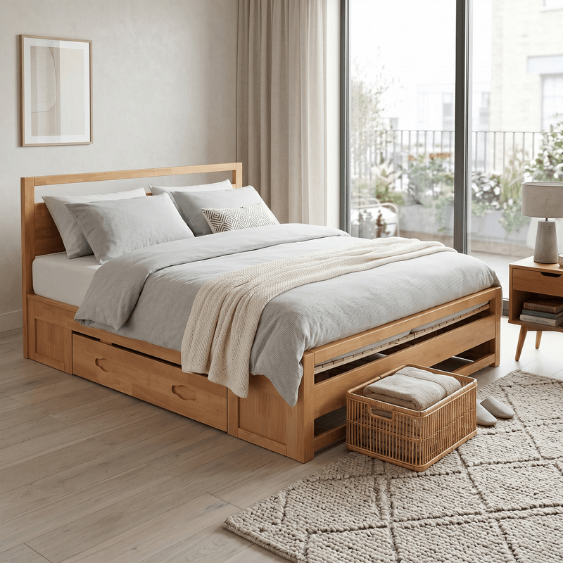 Casa si Gradina - Mobilier - Paturi si accesorii - Paturi - Pat matrimonial, 180x200, lemn masiv, natural, SHEILA - Infinity.ro