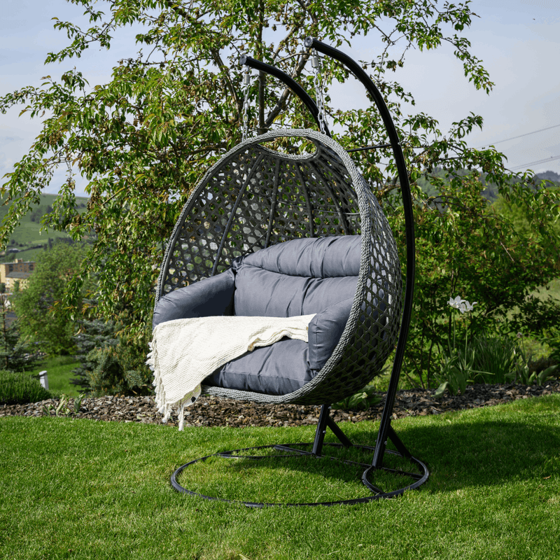 Casa si Gradina - Gradina si terasa - Balansoare si hamace - Balansoare - Scaun agatat dublu, negru/gri/gri inchis, DAKAN NEW - Infinity.ro
