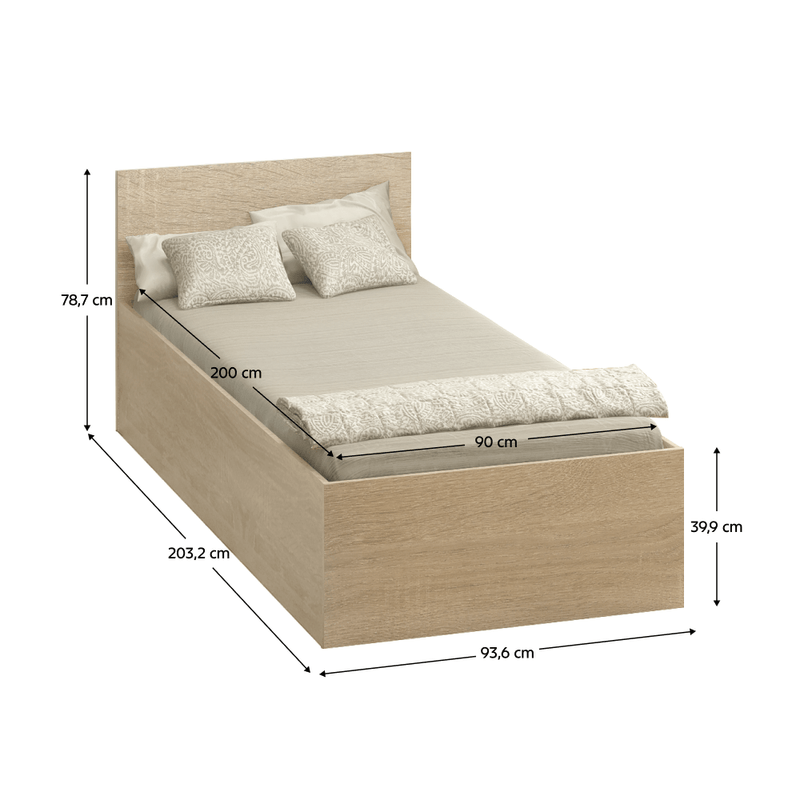 Casa si Gradina - Mobilier - Paturi si accesorii - Paturi - Pat cu somiera metalic si spatiu de depozitare, 90x200, stejar sonoma, DOLI - Infinity.ro