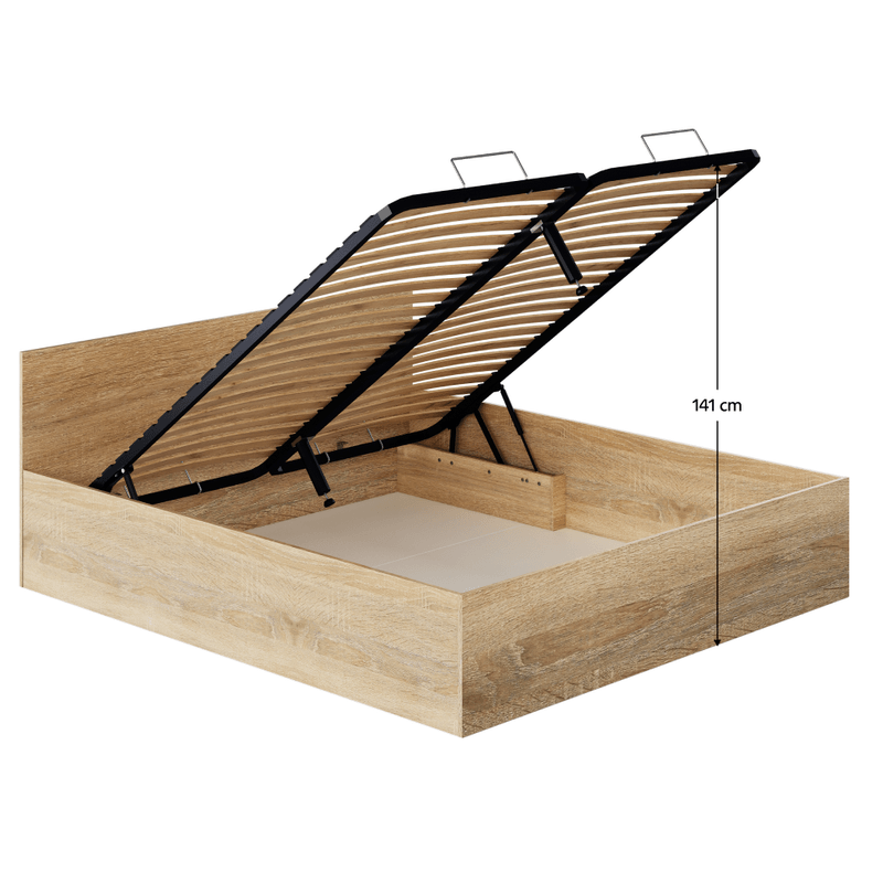 Casa si Gradina - Mobilier - Paturi si accesorii - Paturi - Pat cu somiera metalic si spatiu de depozitare, 180x200, stejar sonoma, DOLI - Infinity.ro
