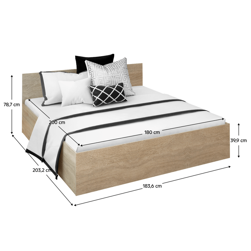 Casa si Gradina - Mobilier - Paturi si accesorii - Paturi - Pat cu somiera metalic si spatiu de depozitare, 180x200, stejar sonoma, DOLI - Infinity.ro