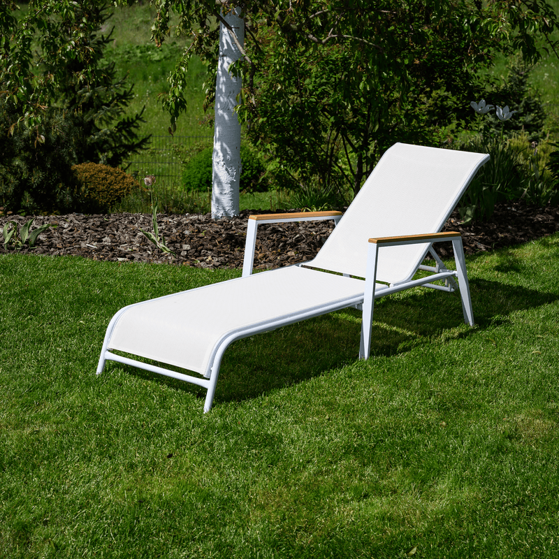 Casa si Gradina - Gradina si terasa - Mobilier exterior - Scaune si sezlonguri gradina - sezlong de gradina, otel alb/stejar, BONTO - Infinity.ro