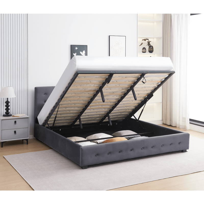 Casa si Gradina - Mobilier - Paturi si accesorii - Paturi - Pat cu spatiu de depozitare, 160x200, gri, MINDY - Infinity.ro