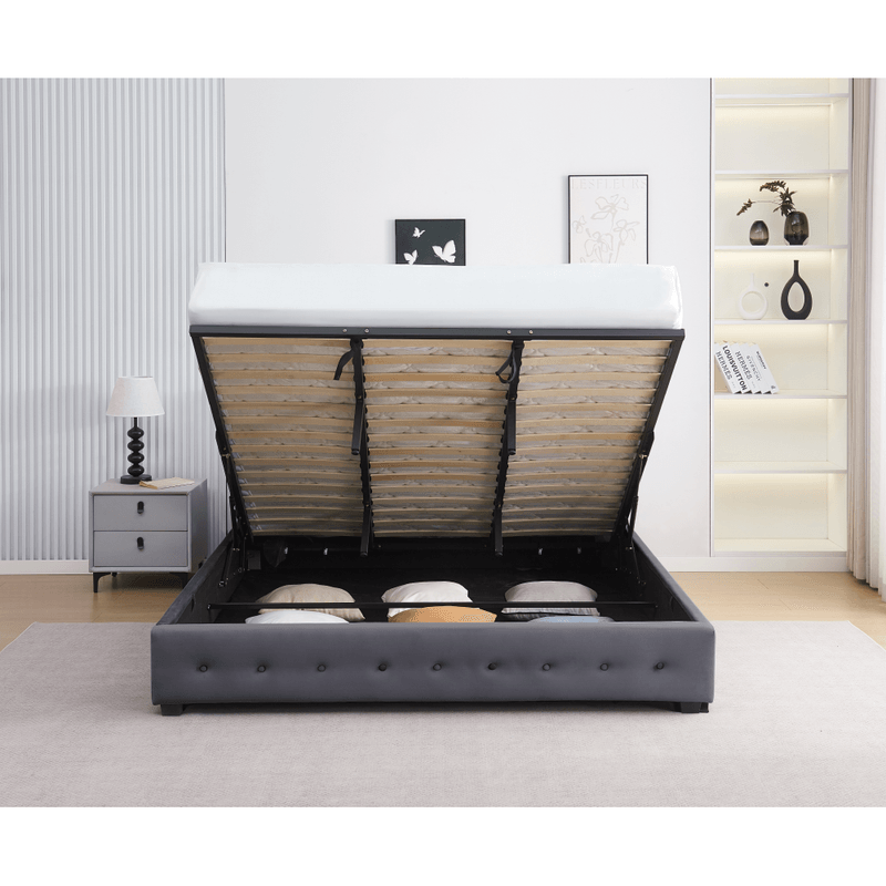 Casa si Gradina - Mobilier - Paturi si accesorii - Paturi - Pat cu spatiu de depozitare, 160x200, gri, MINDY - Infinity.ro