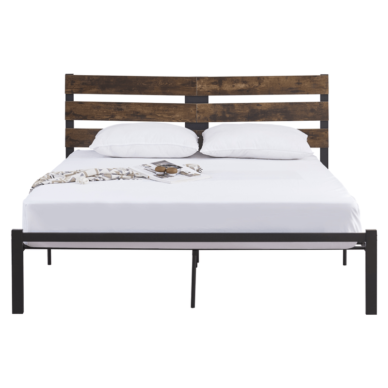 Casa si Gradina - Mobilier - Paturi si accesorii - Paturi - Pat matrimonial cu somiera, stejar rustic/metal, 160x200, ANEYA - Infinity.ro