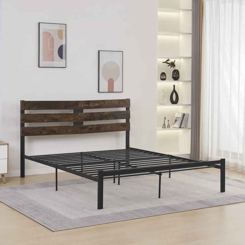 Casa si Gradina - Mobilier - Paturi si accesorii - Paturi - Pat matrimonial cu somiera, stejar rustic/metal, 160x200, ANEYA - Infinity.ro