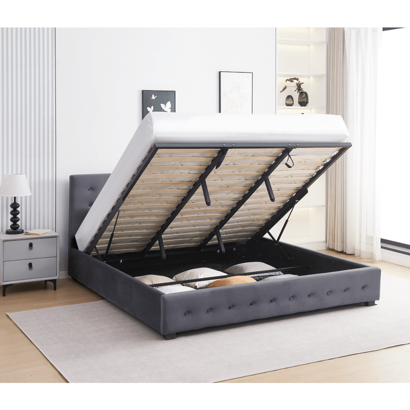 Casa si Gradina - Mobilier - Paturi si accesorii - Paturi - Pat cu spatiu de depozitare, 180x200, gri, MINDY - Infinity.ro