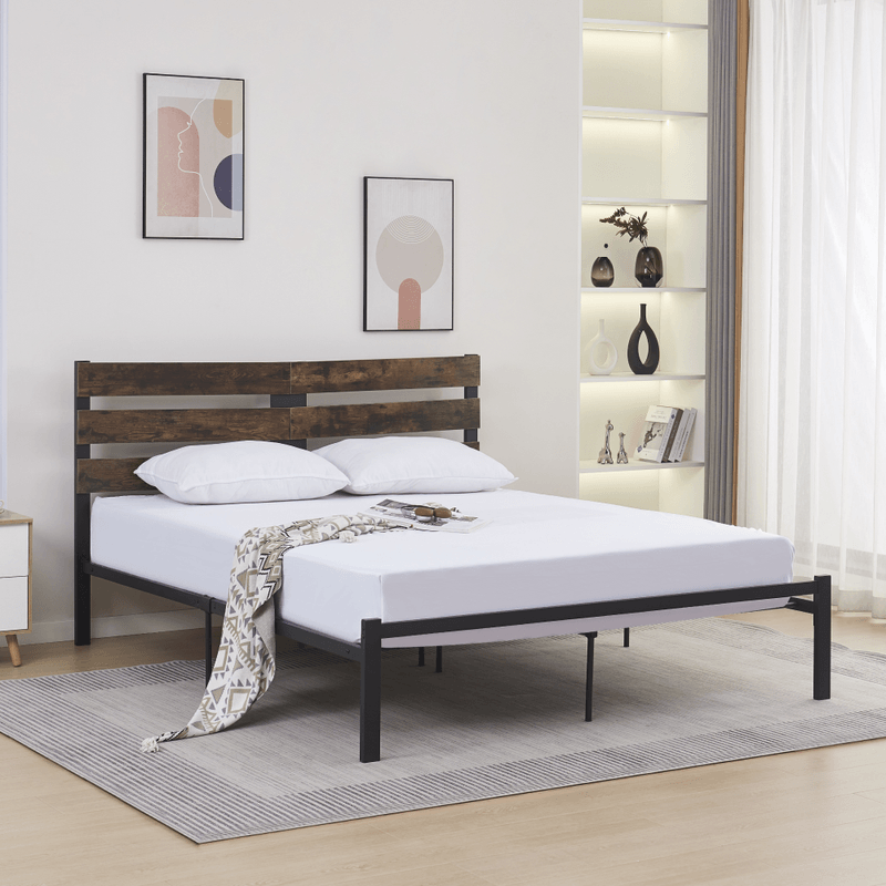 Casa si Gradina - Mobilier - Paturi si accesorii - Paturi - Pat matrimonial cu somiera, stejar rustic/metal, 180x200, ANEYA - Infinity.ro
