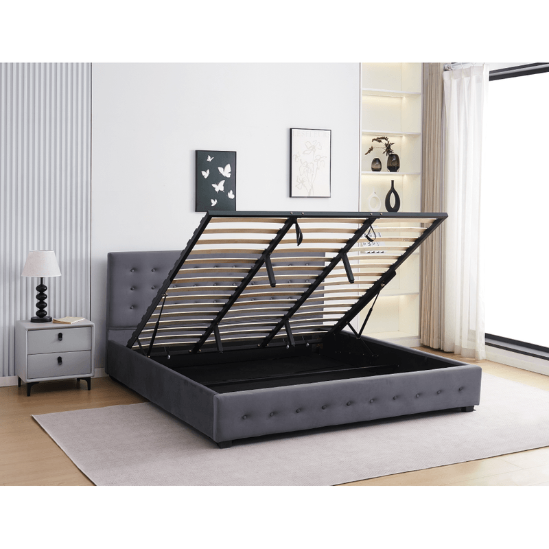 Casa si Gradina - Mobilier - Paturi si accesorii - Paturi - Pat cu spatiu de depozitare, 180x200, gri, MINDY - Infinity.ro