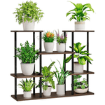 Casa si Gradina - Gradinarit si plante - Plante si ghivece - Ghivece si suporturi - Suport pentru flori metalic, negru/lemn rustic, LEDER - Infinity.ro