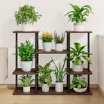 Casa si Gradina - Gradinarit si plante - Plante si ghivece - Ghivece si suporturi - Suport pentru flori metalic, negru/lemn rustic, LEDER - Infinity.ro