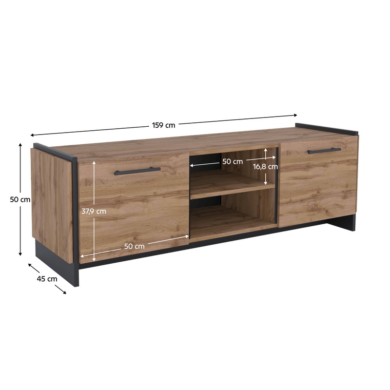 Casa si Gradina - Mobilier - Comode si corpuri - Comode - Masuta TV, stejar wotan/negru, AMONI 2D - Infinity.ro