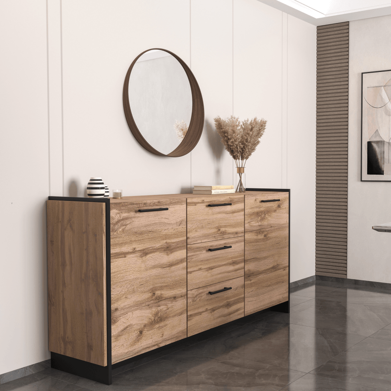 Casa si Gradina - Mobilier - Comode si corpuri - Comode - Comoda, stejar wotan/negru, AMONI 2D3S - Infinity.ro